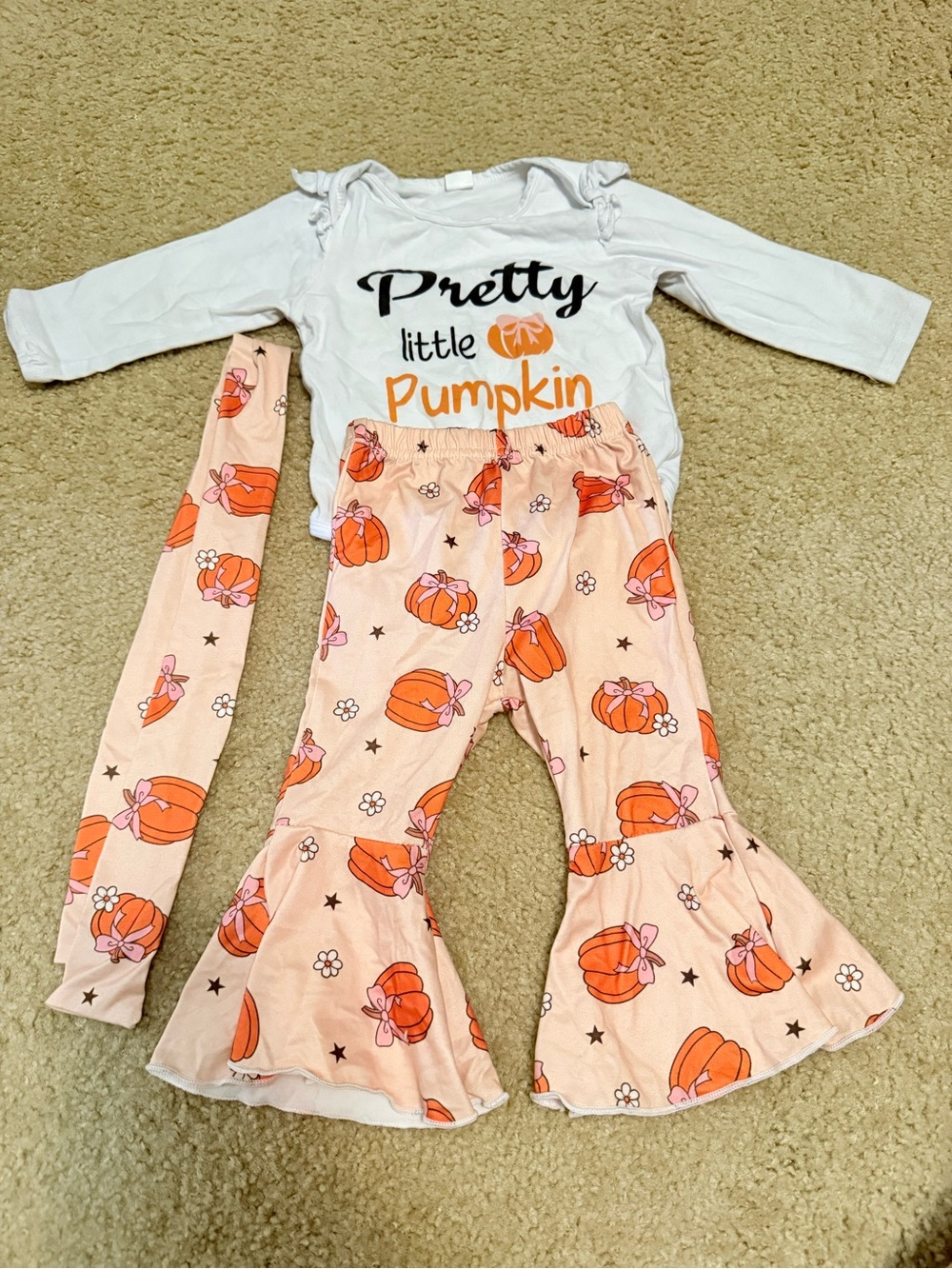 Pretty Little Pumpkin Baby Bodysuit with Festive Printed Bell-Bottoms